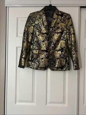 Gold Brocade Kids Blazer Jacket Black & Gold